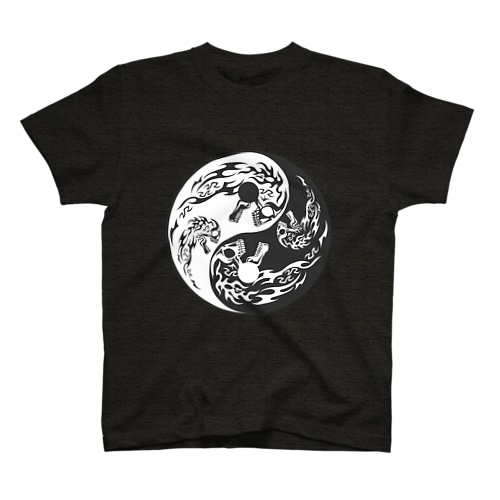 陰陽二連髑髏 反転 薄墨（オリジナル家紋シリーズ） Regular Fit T-Shirt