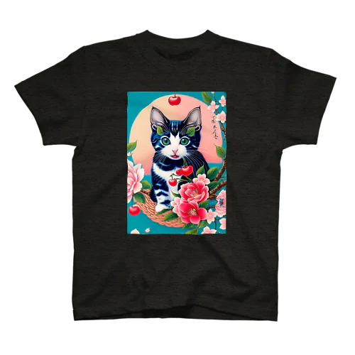 浮世絵風のかわいい子猫グッズ【Japanese adorable kitten Ukiyo-e style】 Regular Fit T-Shirt