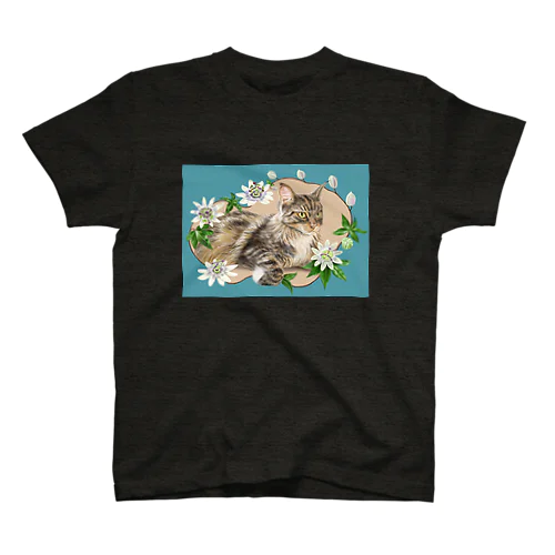 🌼花と猫😸　トケイソウ スタンダードTシャツ