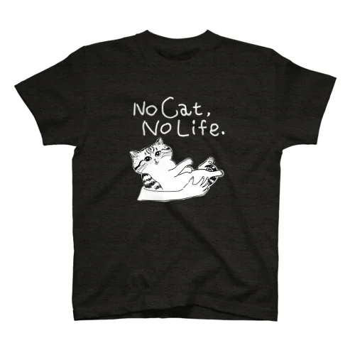 No Cat, No Life. 抱っこ猫 濃い色限定 白ロゴ スタンダードTシャツ