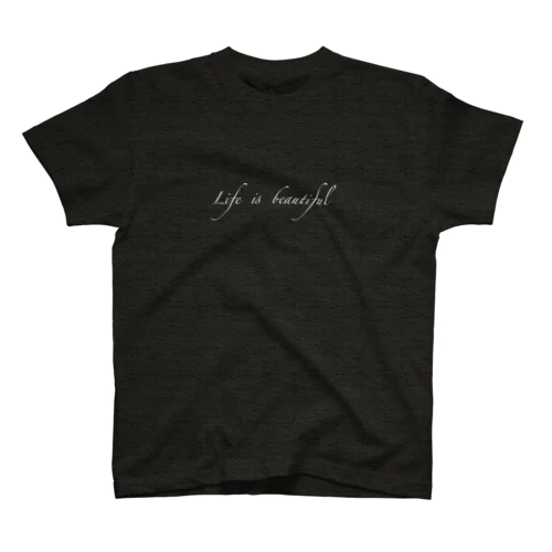 Life is beautiful  ロゴ  白文字   Regular Fit T-Shirt