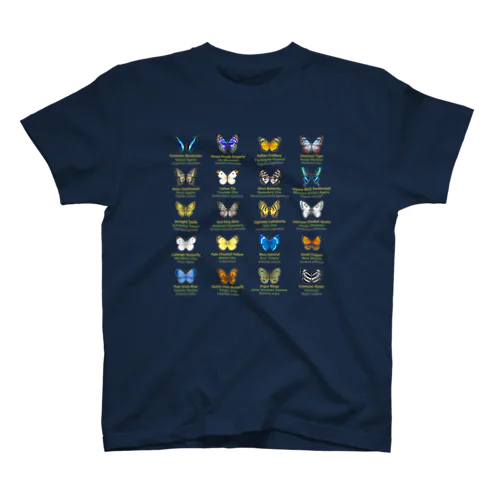 日本の蝶 Butterflies of Japan 1（本州、四国、九州  Honshu, Shikoku, Kyushu）★英名、和名、学名 [ダークカラー] Regular Fit T-Shirt