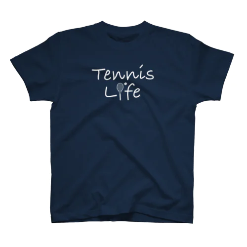 テニス・TENNIS・ライフ・筆記白文字・アイテム・デザイン・ラケット・ガット・イラスト・スポーツ・Tシャツ・サーブ・男子・女子・かっこいい・かわいい・選手・画像・ボール・王子・応援 スタンダードTシャツ
