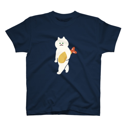 【大】エビフライをさわやかに運ぶねこ Regular Fit T-Shirt