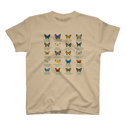 日本の蝶 Butterflies of Japan 1（本州、四国、九州  Honshu, Shikoku, Kyushu）★英名、和名、学名 [ライトカラー] Regular Fit T-Shirt