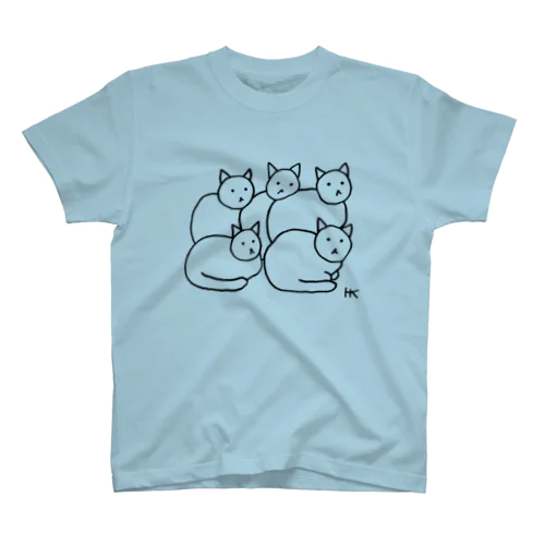 ねこちゃん５ひき黒ライン スタンダードTシャツ