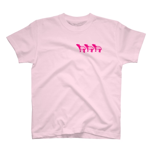 ボーダーマレーバク　ビビッドピンク×ピンク Regular Fit T-Shirt