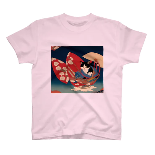 浮世絵ににゃんこ足跡：モダン和風デザイン画 Regular Fit T-Shirt