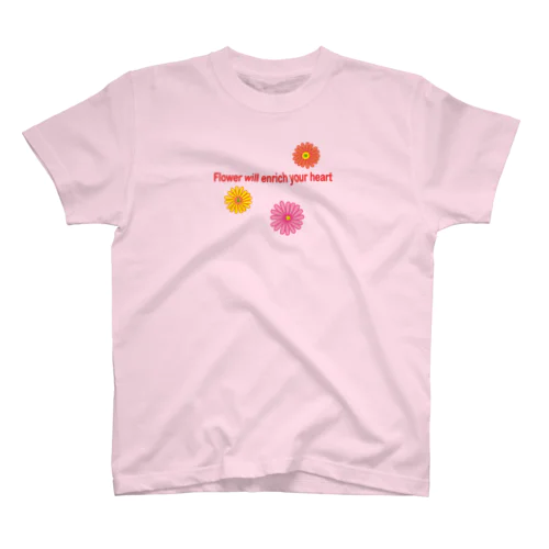 ガーベラお花Tシャツ　文字色ピンク スタンダードTシャツ