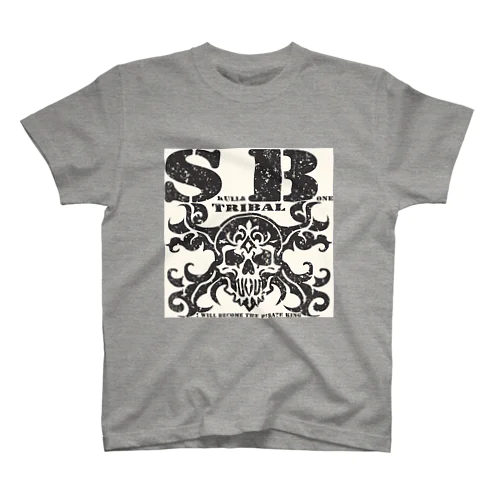 SKULL&BONE TRIBAL GRUNGE BLK ON WHT スタンダードTシャツ