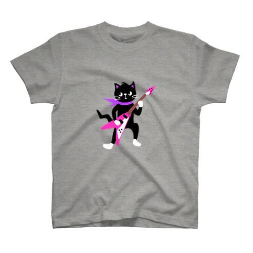 黒猫くん　ロックギター スタンダードTシャツ