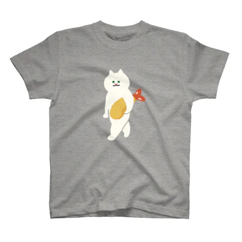 【大】エビフライをさわやかに運ぶねこ スタンダードTシャツ