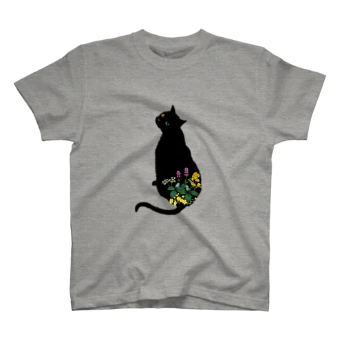 花と黒猫 Regular Fit T-Shirt