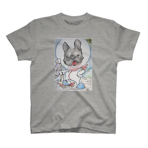 スケボー犬 Lands 1st Skateboarding Dog On The MOON Regular Fit T-Shirt