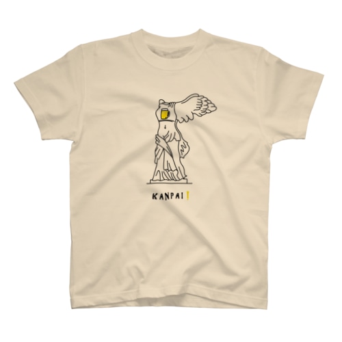 彫刻 × BEER（サモトラケのニケ）黒線画 Regular Fit T-Shirt