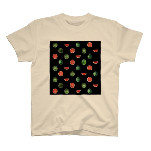 （小）スイカ 西瓜 Watermelon dot（ブラック） 水玉 Regular Fit T-Shirt