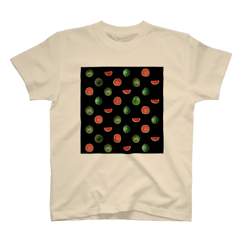 （小）スイカ 西瓜 Watermelon dot（ブラック） 水玉 スタンダードTシャツ