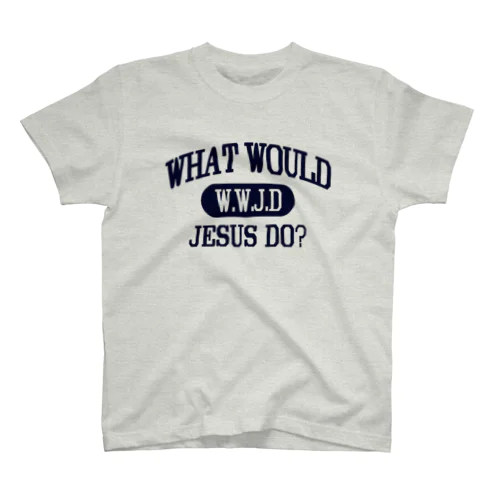 W.W.J.D？カレッジデザイン ネイビー Regular Fit T-Shirt