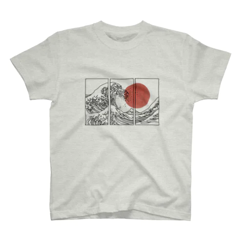 Retro Japanese Japan Flag Great Wave Outline Graphic Regular Fit T-Shirt