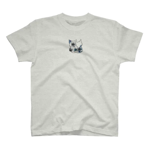 ネコ＊なかよし♪　花モノクロ Regular Fit T-Shirt