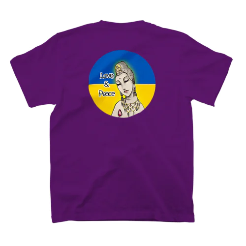Love＆Peace観世音菩薩ウクライナ国旗背景 スタンダードTシャツ