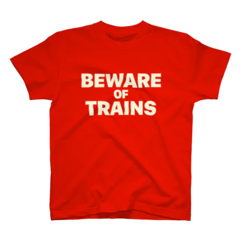 【ロードサイン】BEWARE OF TRAINS（フロントプリント）　アイボリーロゴバージョン スタンダードTシャツ