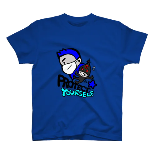 Protect Yourself (ブルー) Regular Fit T-Shirt