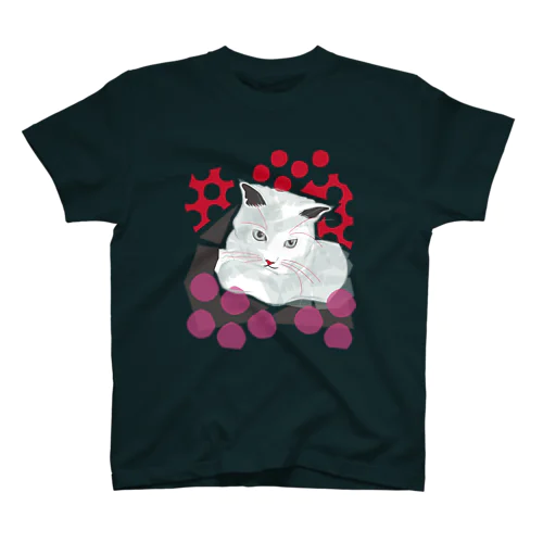 水玉と猫 -polka dots and cat-（赤桃） スタンダードTシャツ