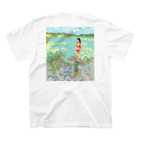 海と赤ビキニの女(ちぎり絵) スタンダードTシャツ