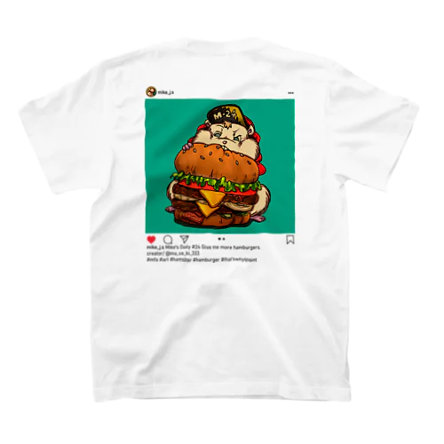 MFA "Mike's Daily" Tシャツ ホワイト (Give me more hamburgers) スタンダードTシャツ