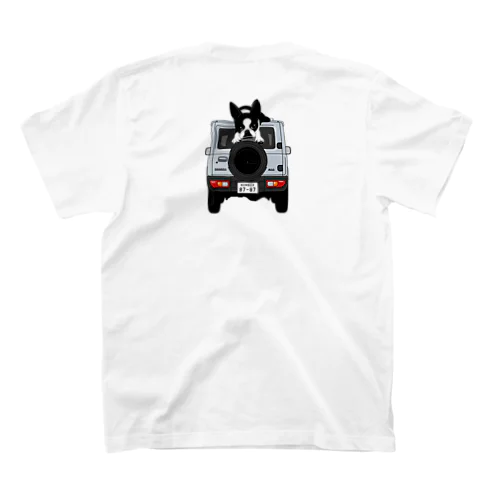 両面プリント:鼻ぺちゃ犬と車(シルバー)[v2.7.5k] Regular Fit T-Shirt