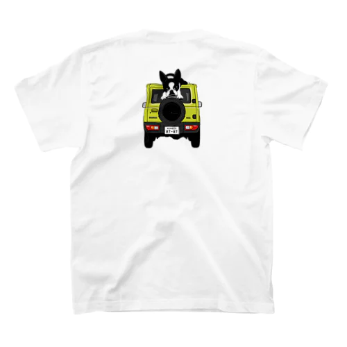 両面プリント:鼻ぺちゃ犬と車(ライトグリーン)[v2.7.5k] Regular Fit T-Shirt