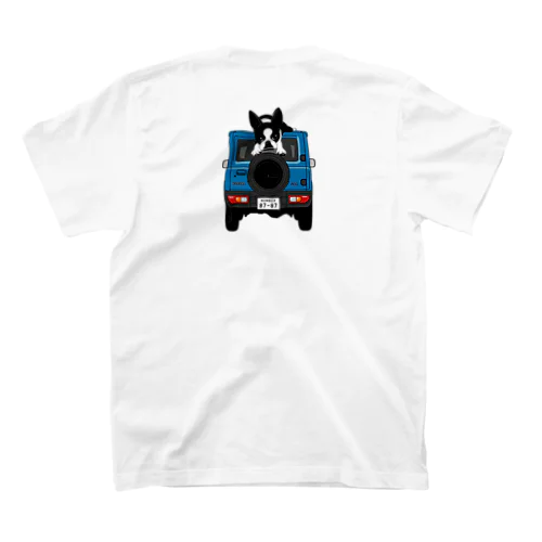 両面プリント:鼻ぺちゃ犬と車(ブルー)[v2.7.5k] Regular Fit T-Shirt