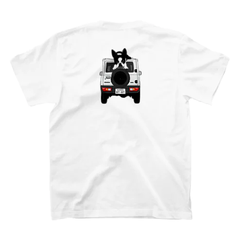 両面プリント:鼻ぺちゃ犬と車(ホワイト)[v2.7.5k] Regular Fit T-Shirt