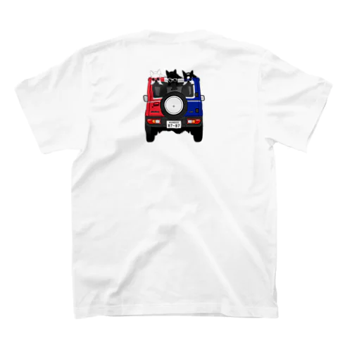 両面プリント:フランスに憧れる3匹の鼻ぺちゃ犬と車(青・白・赤)[v2.7.5k] Regular Fit T-Shirt
