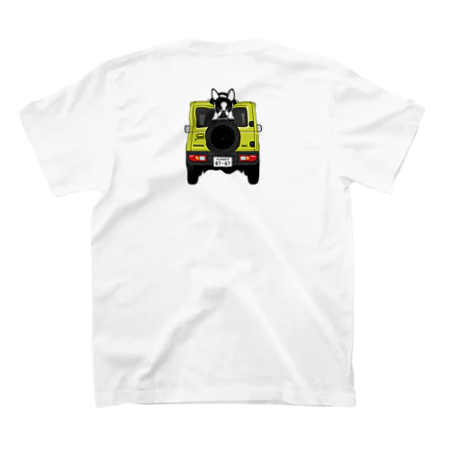 両面プリント:鼻ぺちゃ犬と車(ライトグリーン)[v3.7.5k] Regular Fit T-Shirt