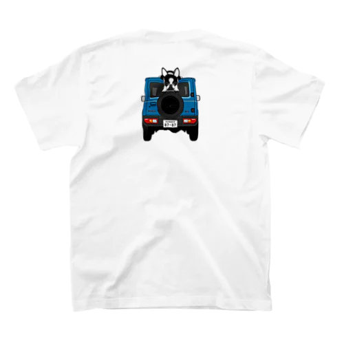 両面プリント:鼻ぺちゃ犬と車(ブルー)[v3.7.5k] Regular Fit T-Shirt