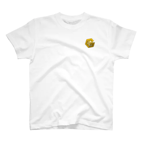  GROM(グロム)立方体風ロゴ(陰影黄) Regular Fit T-Shirt
