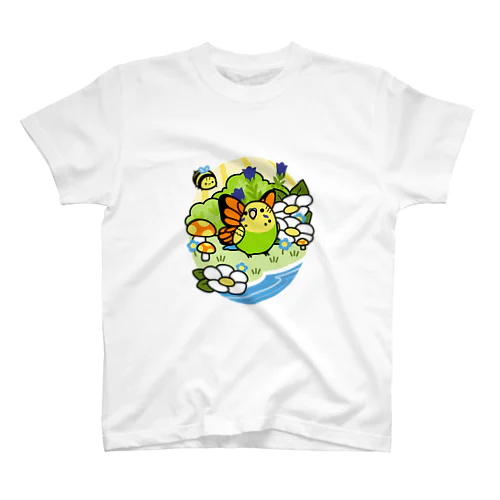 Chubby Bird セキセイインコの妖精 Matcha 一緒に森を守ろう！ スタンダードTシャツ