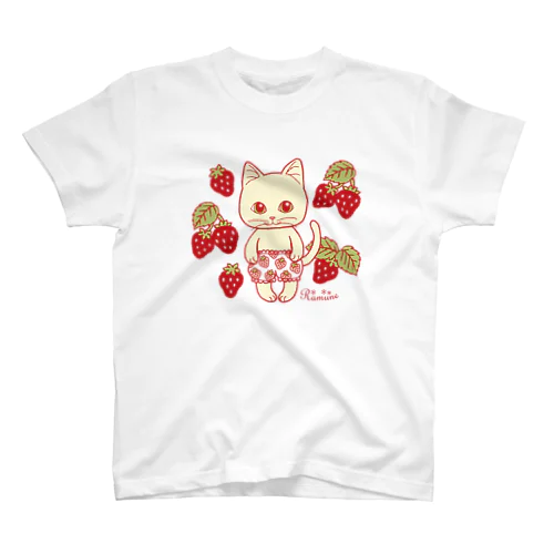 いちご柄のかぼちゃぱんつ白ねこ スタンダードTシャツ