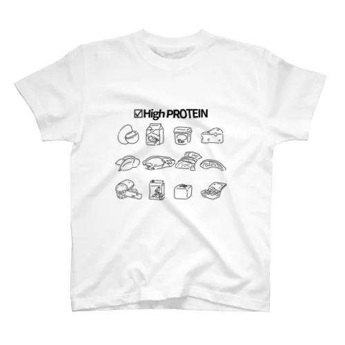 ☑High PROTEIN(モノクロ) Regular Fit T-Shirt