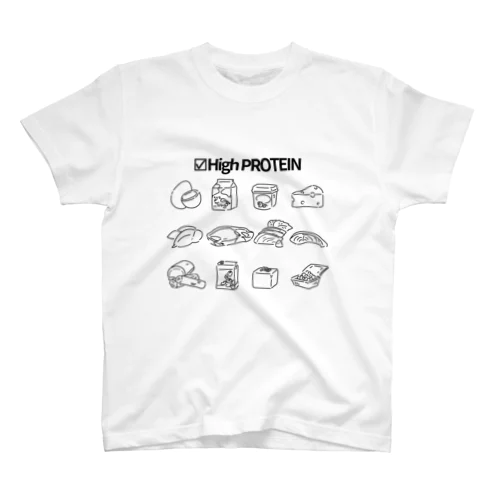 ☑High PROTEIN(モノクロ) スタンダードTシャツ