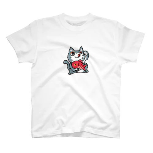 鯛を抱えた招き猫 Regular Fit T-Shirt