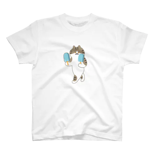 【中・フチあり】ソーダアイスを意気揚々と運ぶねこ Regular Fit T-Shirt