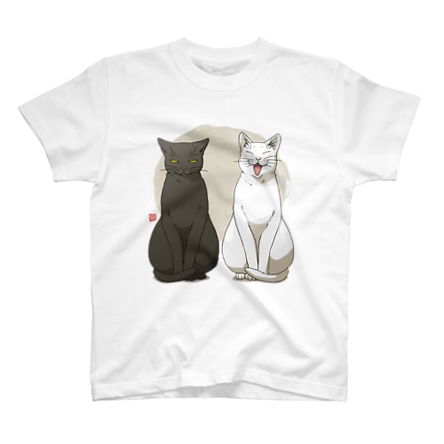 白猫黒猫お座り Regular Fit T-Shirt