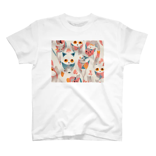 猫あそび　AI葛飾北斎 スタンダードTシャツ