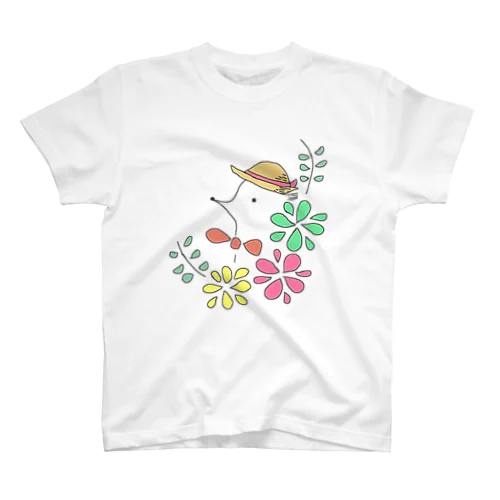 ハリネズミのはりっちょ　with flower カラーver   スタンダードTシャツ