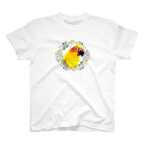 019 コガネメキシコインコ③　オレンジ小花のリース スタンダードTシャツ