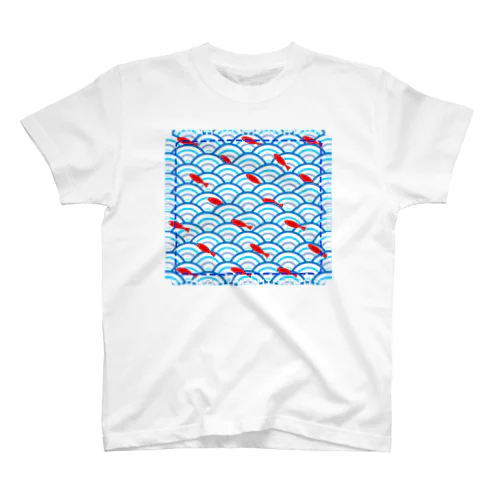 赤い魚と青海波 スタンダードTシャツ