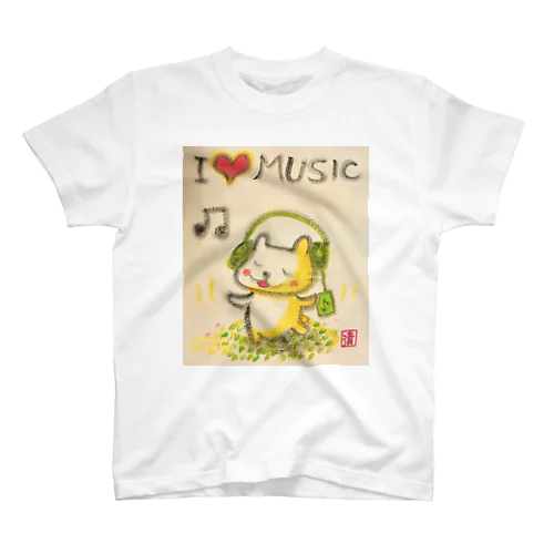 音楽好きねこちゃん Music Kitty Regular Fit T-Shirt